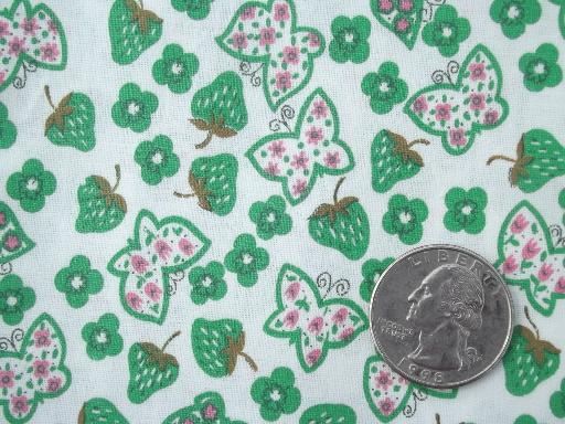 photo of vintage cotton fabric, butterflies & green strawberries quilting print #1