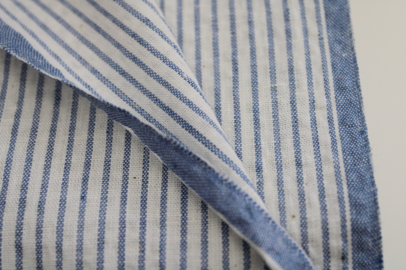 photo of vintage cotton fabric, crinkle texture seersucker or plisse, narrow blue stripe on white #3