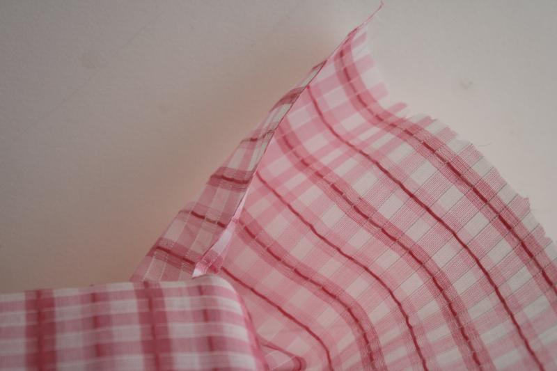 photo of vintage cotton fabric, crisp sheer organdy pink & white checks w/ stitchin #1