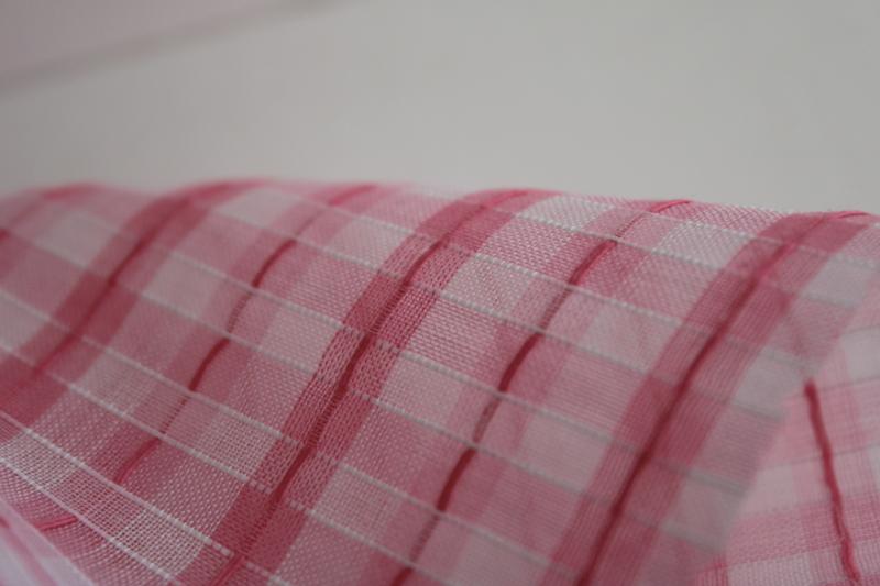 photo of vintage cotton fabric, crisp sheer organdy pink & white checks w/ stitchin #2