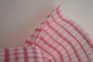 catalog photo of vintage cotton fabric, crisp sheer organdy pink & white checks w/ stitchin