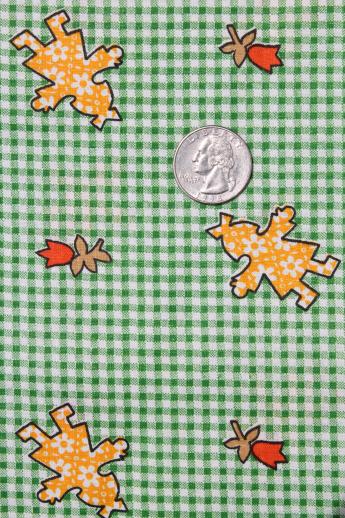 photo of vintage cotton fabric w/ cutout paper dolls print on green & white gingham #1