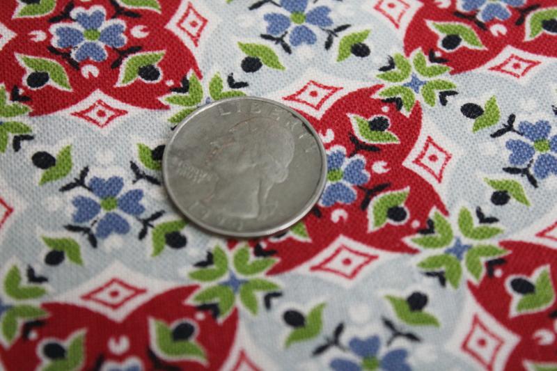 photo of vintage cotton fabric, feed sack weave yardage w/ red, blue, green print #3