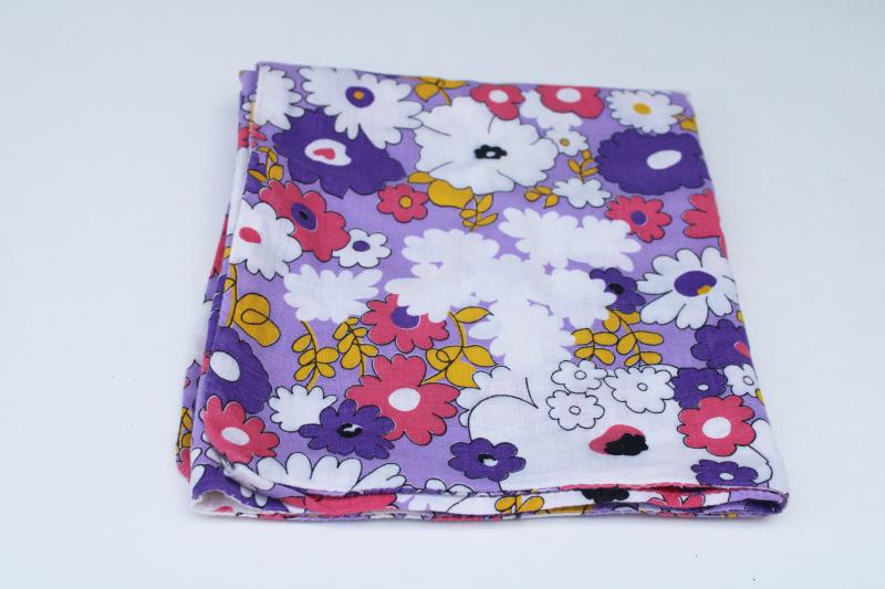 photo of vintage cotton fabric feedsack, lavender purple pink mustard flowered print #1