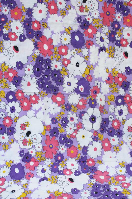 photo of vintage cotton fabric feedsack, lavender purple pink mustard flowered print #2