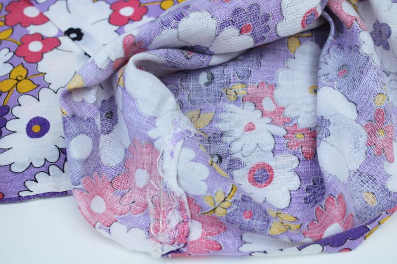 photo of vintage cotton fabric feedsack, lavender purple pink mustard flowered print #4