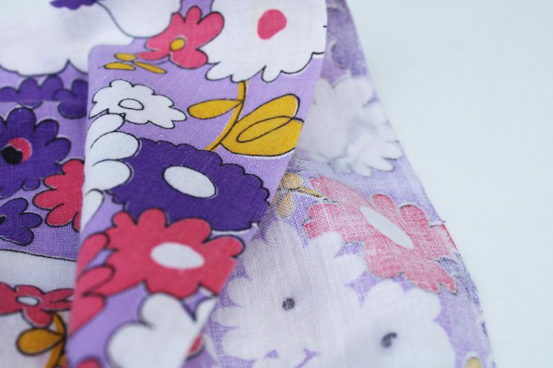 photo of vintage cotton fabric feedsack, lavender purple pink mustard flowered print #5