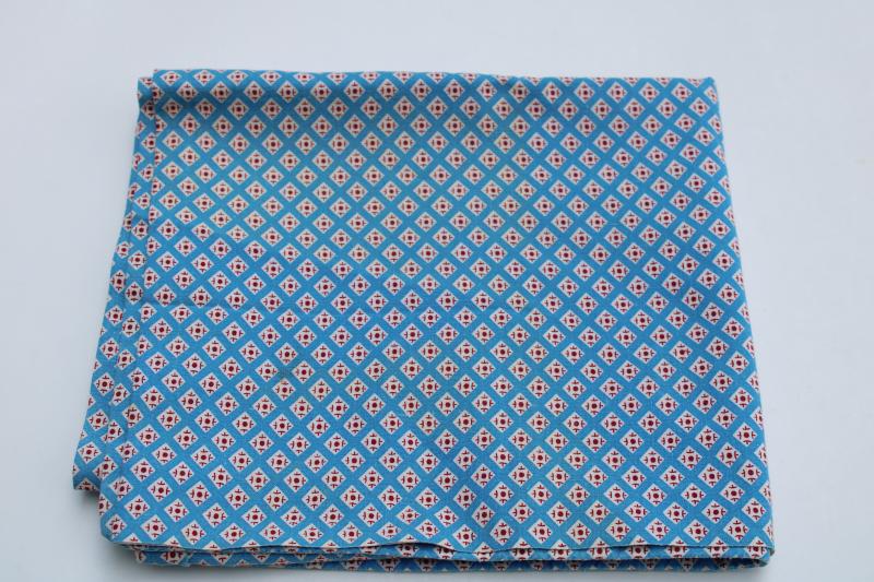 photo of vintage cotton fabric feedsack, whole sack dark red light blue tiny print  #1