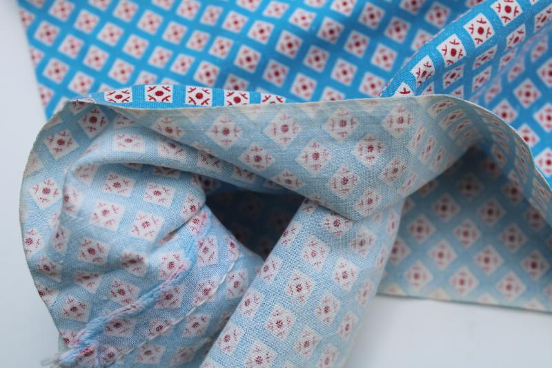 photo of vintage cotton fabric feedsack, whole sack dark red light blue tiny print  #3