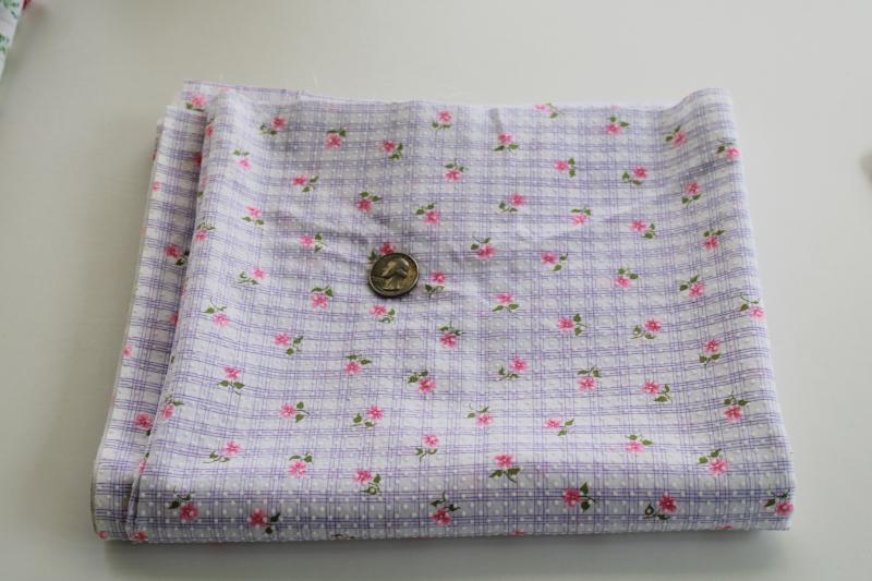 photo of vintage cotton fabric, flocked dots dotted swiss w/ tiny flowers print, pink & lavender #1
