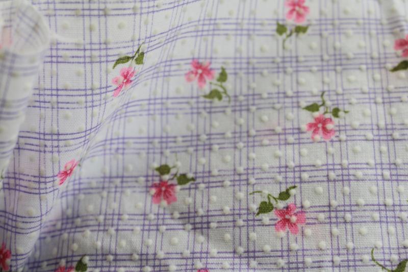 photo of vintage cotton fabric, flocked dots dotted swiss w/ tiny flowers print, pink & lavender #2