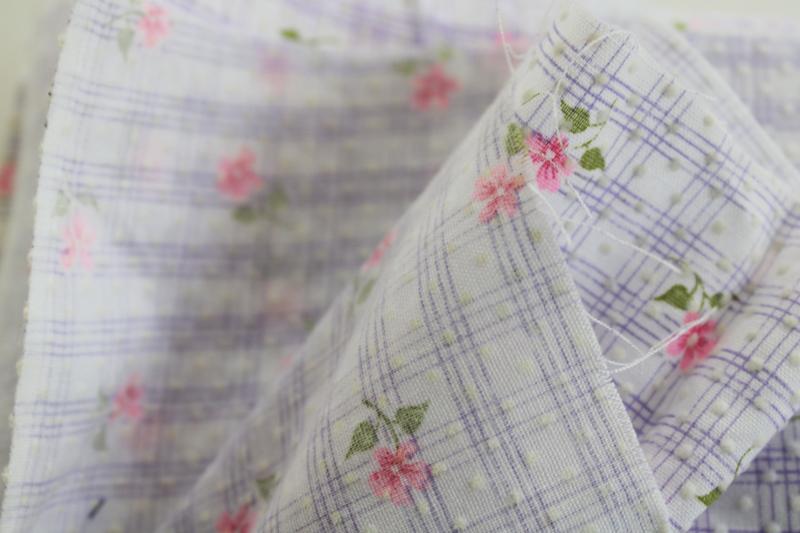 photo of vintage cotton fabric, flocked dots dotted swiss w/ tiny flowers print, pink & lavender #3