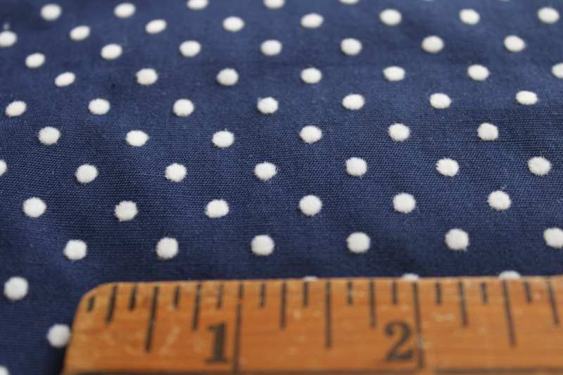 photo of vintage cotton fabric w/ flocked dots print, white flocking on navy blue #3