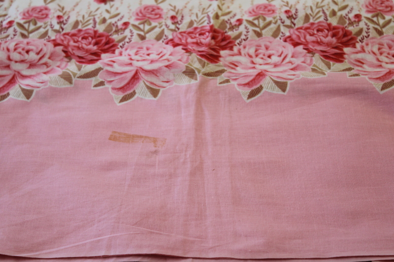 photo of vintage cotton fabric w/ floral border prints, yardage for pillowcases, soft cotton pink & blue #4