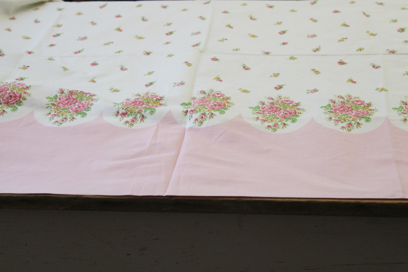 photo of vintage cotton fabric w/ floral border prints, yardage for pillowcases, soft cotton pink & blue #6