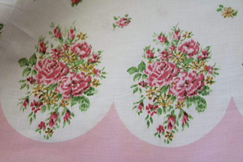 photo of vintage cotton fabric w/ floral border prints, yardage for pillowcases, soft cotton pink & blue #7