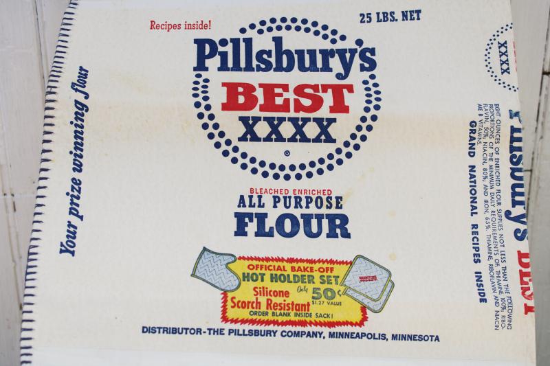 photo of vintage cotton fabric flour sack w/ original paper label Pillsbury advertising graphics #2