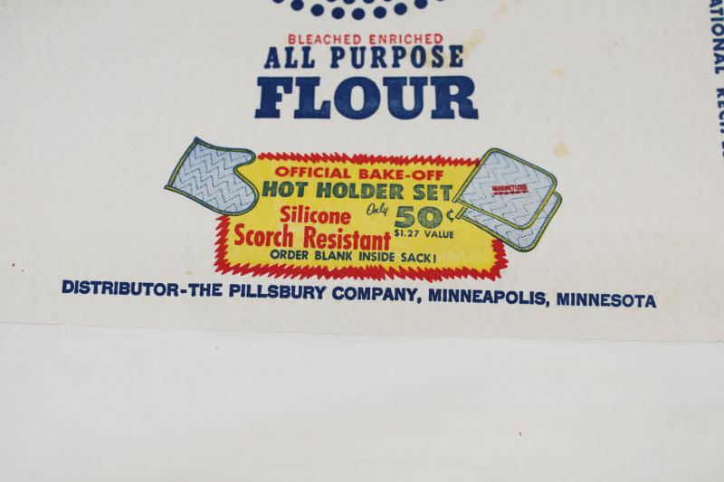 photo of vintage cotton fabric flour sack w/ original paper label Pillsbury advertising graphics #3