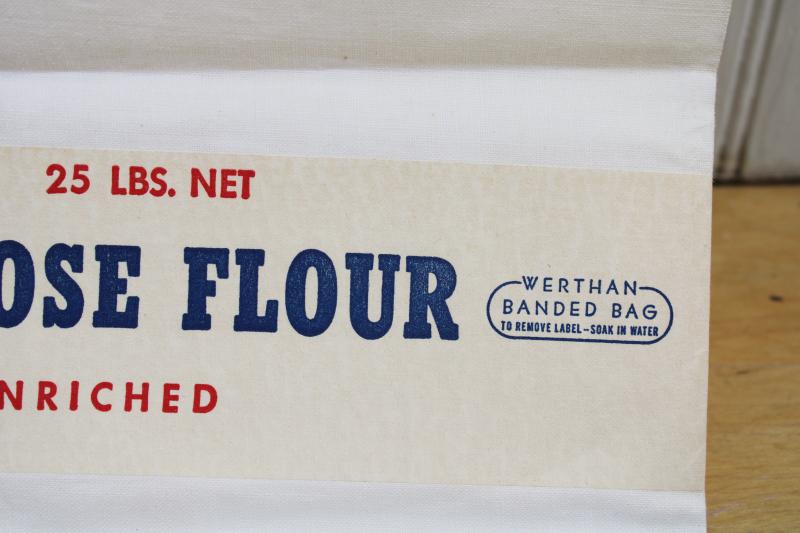 photo of vintage cotton fabric flour sack w/ original paper label Pillsbury advertising graphics #7