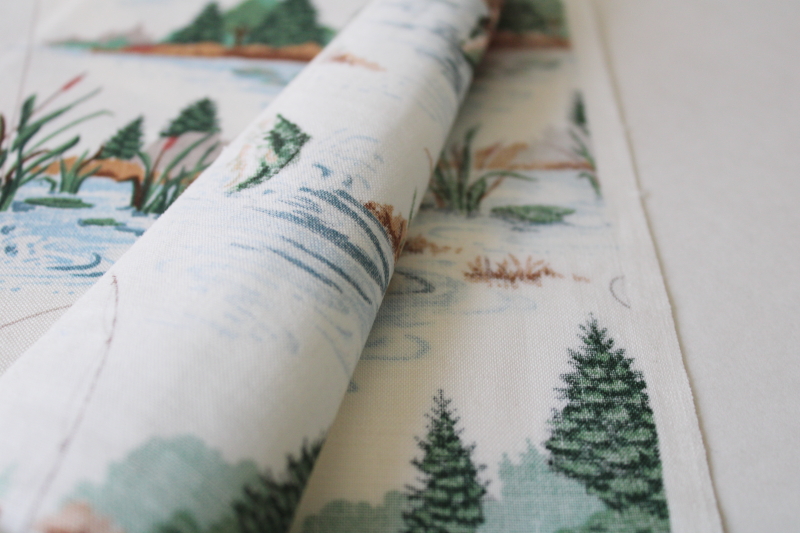 photo of vintage cotton fabric fly fishing fisherman print, LL Bean style sporting outdoorsman  #7