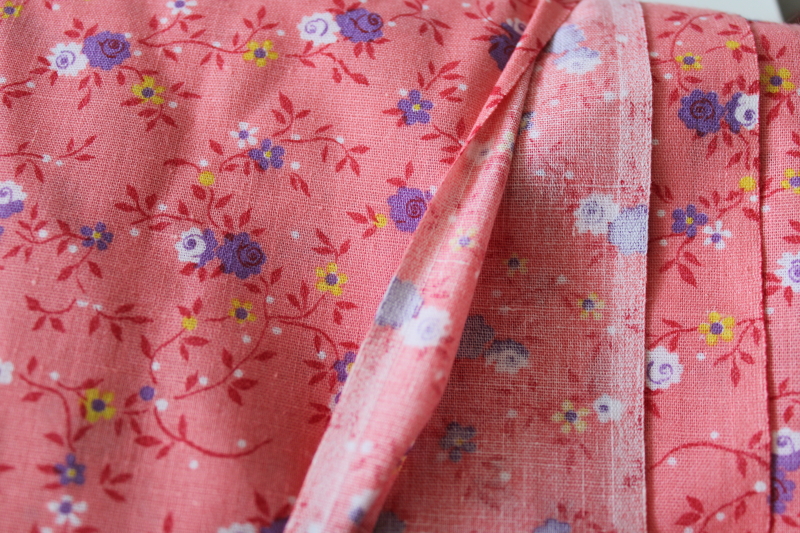 photo of vintage cotton fabric, girly floral lavender on coral pink, 70s 80s Springs Mills #2