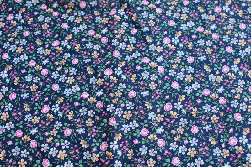 photo of vintage cotton fabric, girly floral print on navy blue retro preppy chick #1