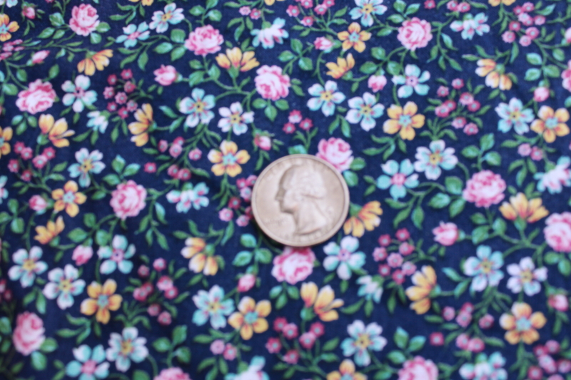 photo of vintage cotton fabric, girly floral print on navy blue retro preppy chick #2