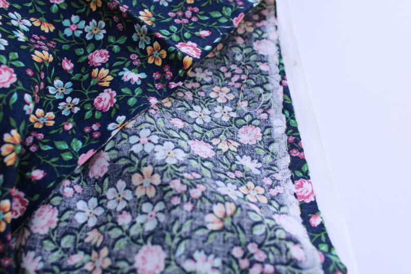 photo of vintage cotton fabric, girly floral print on navy blue retro preppy chick #3