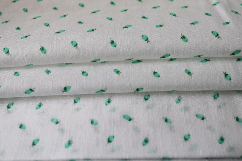 photo of vintage cotton fabric, green rosebud print girly cottagecore flower sprig #2