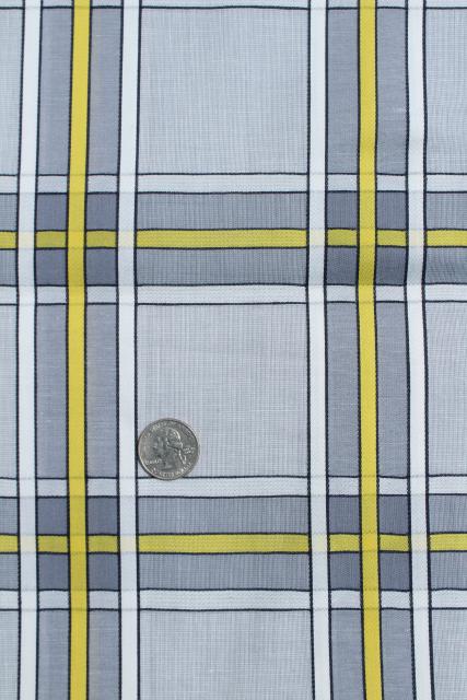 photo of vintage cotton fabric, grey & yellow checked plaid, retro mid century modern #1