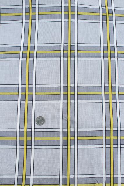 photo of vintage cotton fabric, grey & yellow checked plaid, retro mid century modern #3