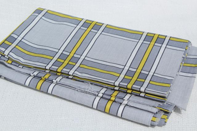 photo of vintage cotton fabric, grey & yellow checked plaid, retro mid century modern #5