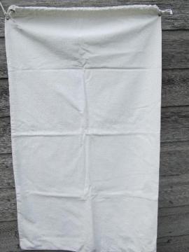 catalog photo of vintage cotton fabric laundry bag, large tote w/ grommets & drawstring