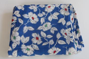 catalog photo of vintage cotton fabric, light fine lawn w/ white floral on deep sky blue