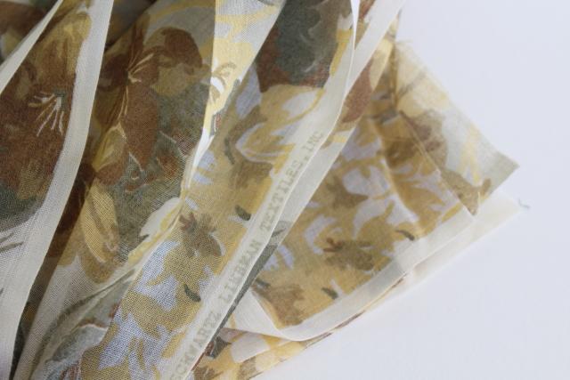 photo of vintage cotton fabric, light floaty dress material soft golden brown & grey floral print #1