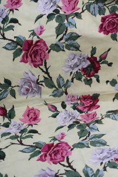 photo of vintage cotton fabric, lightweight canvas w/ paint by number style roses floral