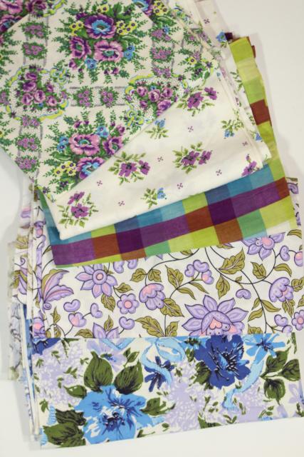 photo of vintage cotton fabric lot lavender & purple prints, retro girly florals #1