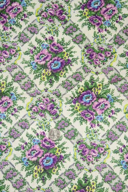 photo of vintage cotton fabric lot lavender & purple prints, retro girly florals #7