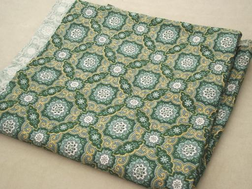 photo of vintage cotton fabric, medium weight duck w/ 60s retro  print in green #3