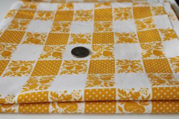 vintage cotton fabric mustard gold / white checked pin dot squares cottagecore