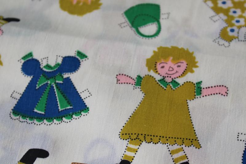 photo of vintage cotton fabric w/ paper doll cut-out dolls print girls and clothes #2