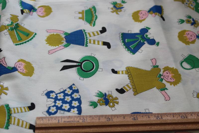 photo of vintage cotton fabric w/ paper doll cut-out dolls print girls and clothes #3