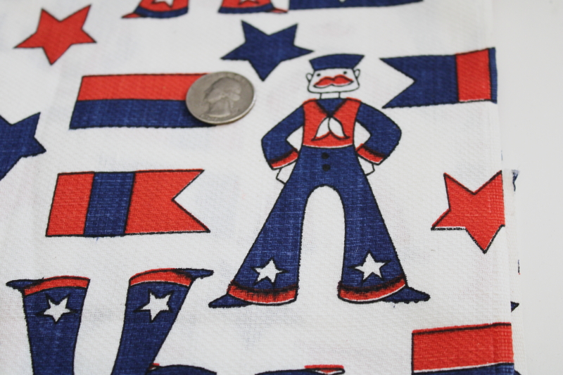 photo of vintage cotton fabric, pique texture w/ retro sailors print nautical red white blue #2