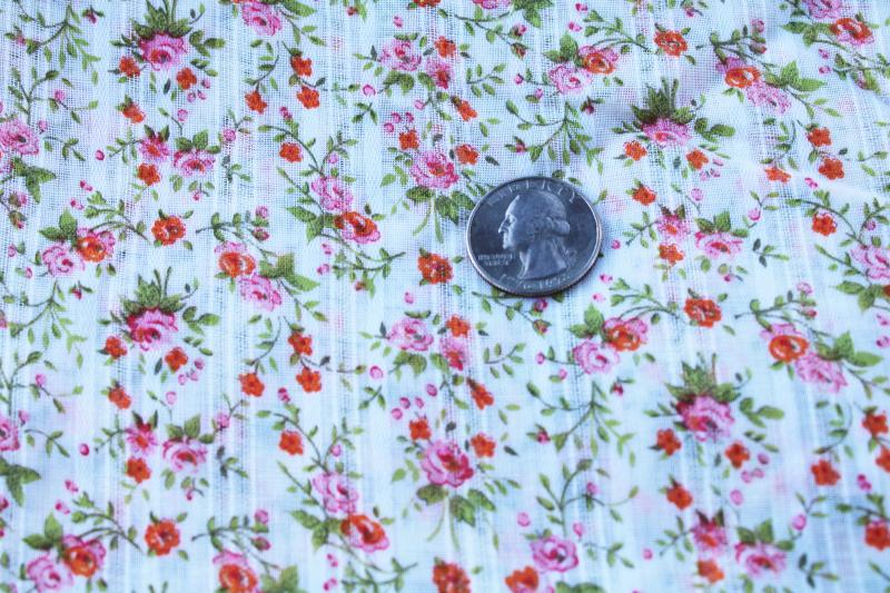 photo of vintage cotton fabric w/ prairie girly floral print, sheer woven stripe voile #1