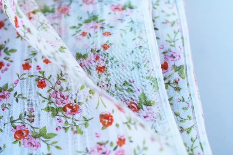 photo of vintage cotton fabric w/ prairie girly floral print, sheer woven stripe voile #2