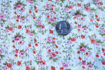 catalog photo of vintage cotton fabric w/ prairie girly floral print, sheer woven stripe voile