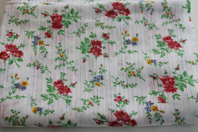 photo of vintage cotton fabric w/ prairie girly floral print, sheer woven stripe voile #1