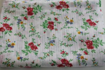 catalog photo of vintage cotton fabric w/ prairie girly floral print, sheer woven stripe voile