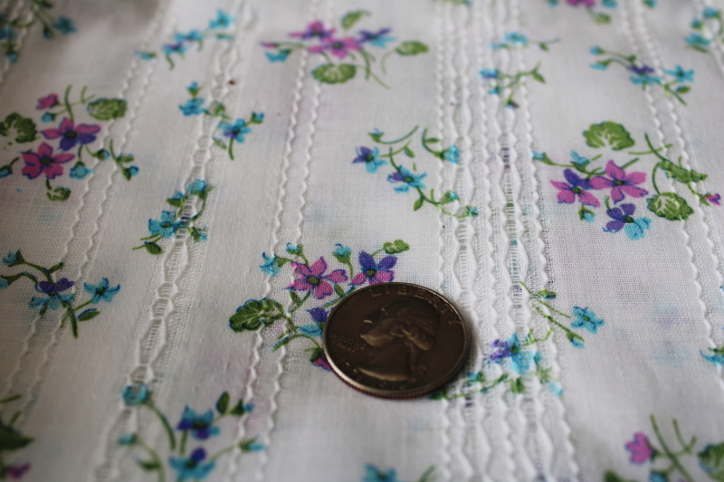 photo of vintage cotton fabric w/ prairie girly sweet violet print, sheer woven stripe voile #2