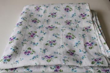 catalog photo of vintage cotton fabric w/ prairie girly sweet violet print, sheer woven stripe voile